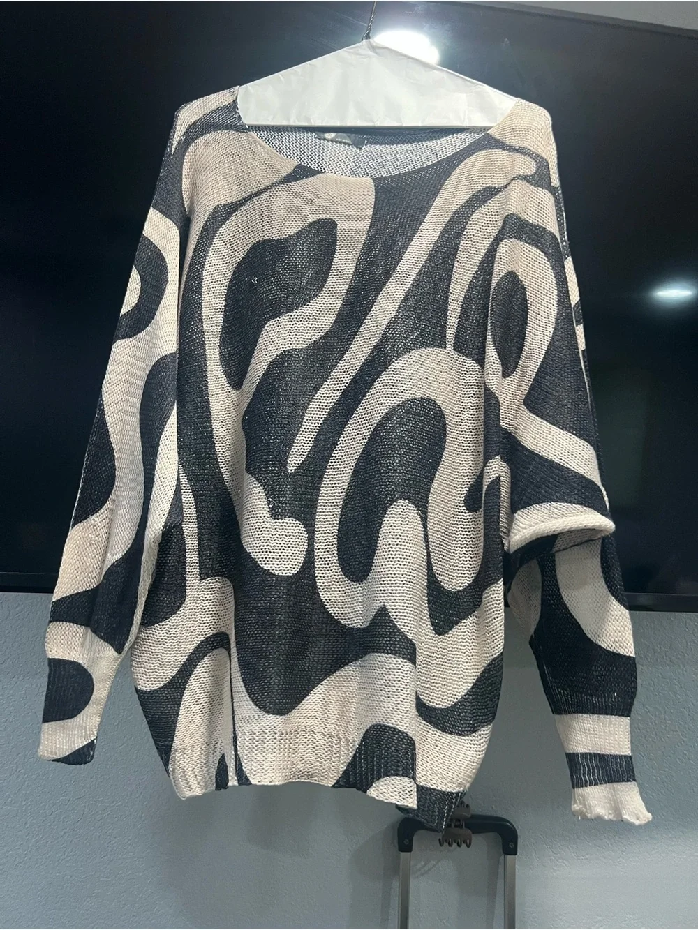 Abstract Swirl Crewneck Sweater in Black and Cream